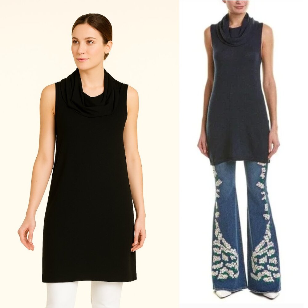 NWT Alice + Olivia Sharron Cowl Tunic Sweater Black